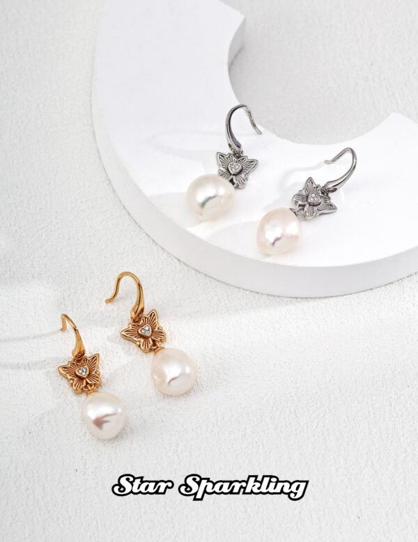 Ethereal Bloom Pearl Drop Earrings – 18K Gold Plated & Sterling Silver with Zircon Pavé