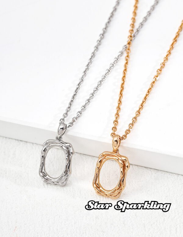 S925 Silver Textured Minimalist Pendant Necklace in Vintage Gold & White Gold